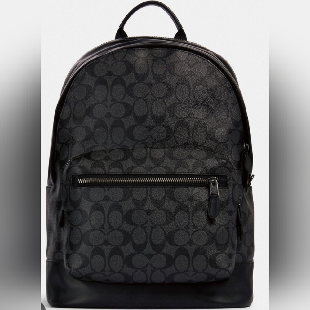 Coach West Backpack Signature Canvas Charcoal Black NWT 2736 Unisex Laptop Bag - Picture 2 of 16